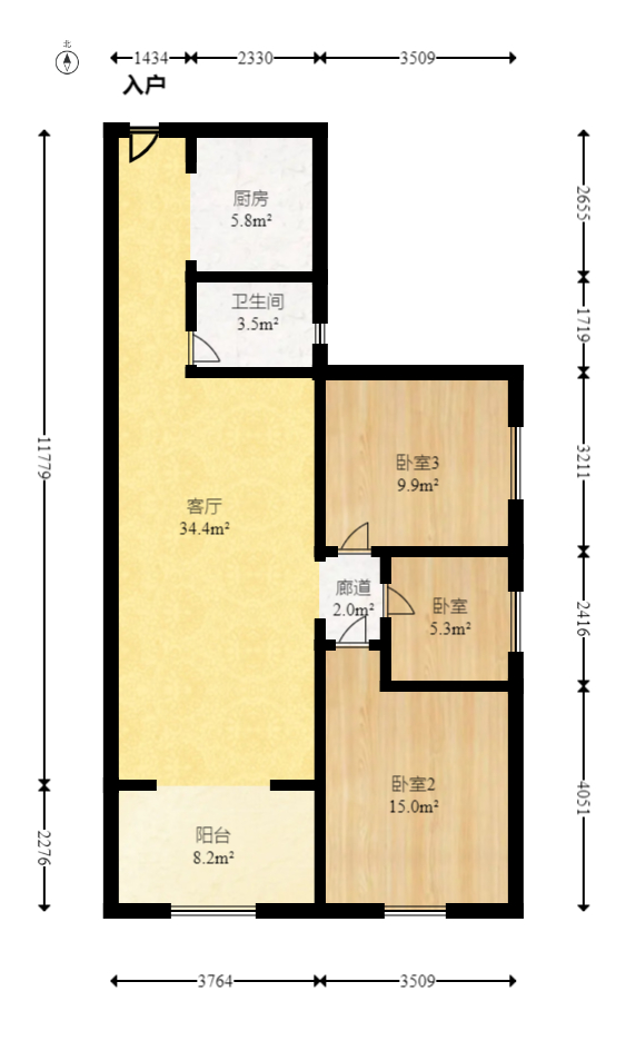 麓谷小镇  3室2厅1卫   90.00万室内图1