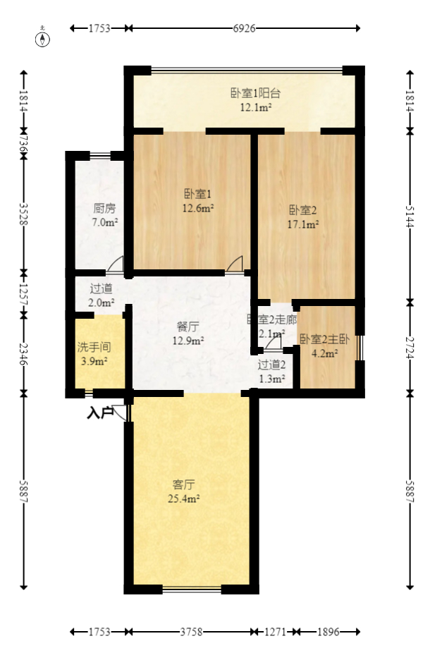 白沙苑  3室2厅1卫   78.00万室内图1