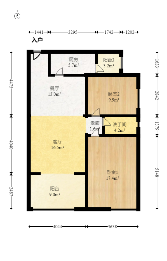 新盛珑璟台 2室2厅1卫 68.0万 新盛珑璟台 2室2厅1卫 68.0万户型图