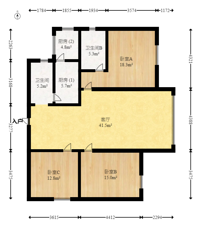 麓谷明珠  3室2厅2卫   120.00万室内图1