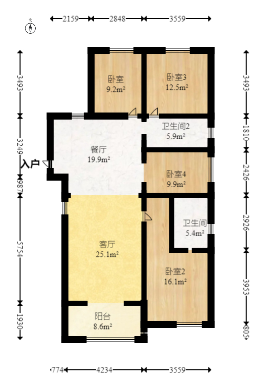 東業(yè)上城嘉苑（晟悅國際）  4室2廳2衛(wèi)    108.8萬室內圖1