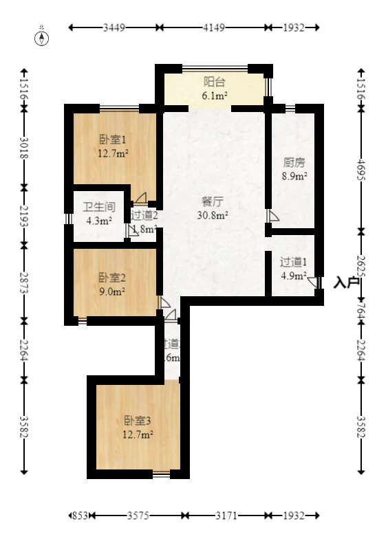 富基世纪公园  3室2厅1卫   83.00万室内图1