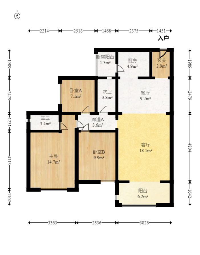 江山帝景雅典  3室2厅1卫   119.90万室内图1