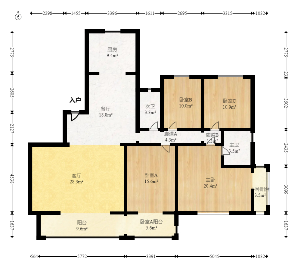 中国铁建洋湖苑  5室2厅2卫    216.8万室内图1