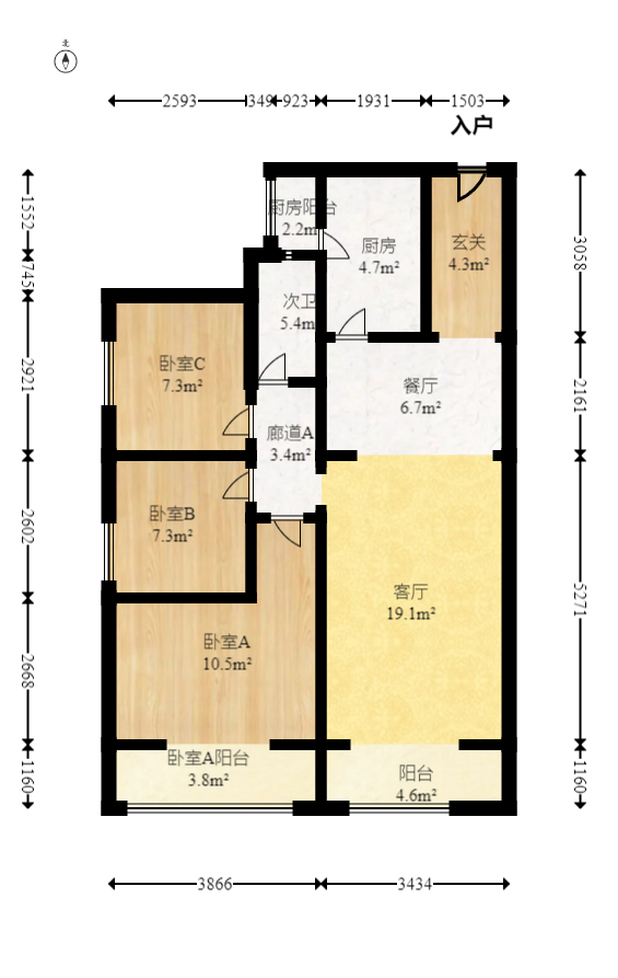 江山帝景雅典  3室2厅1卫    114.88万室内图1