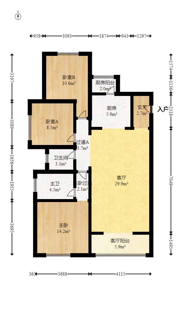 协信星澜汇  3室2厅2卫   135.00万室内图1