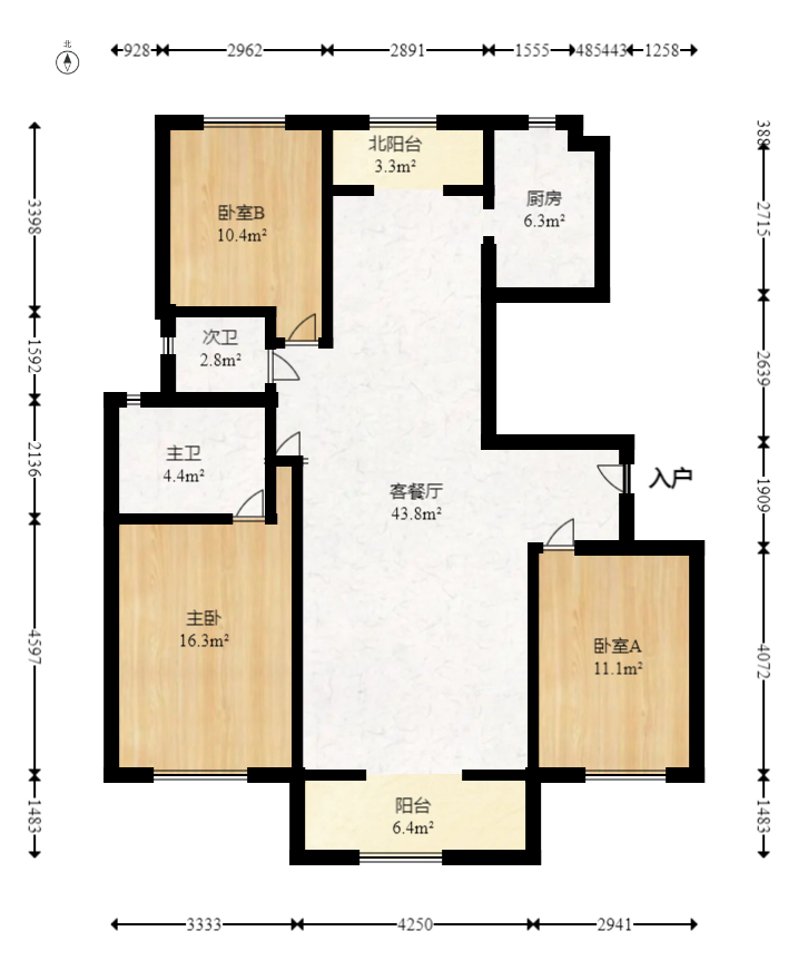 含浦家苑  3室2厅1卫   72.00万室内图1