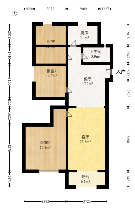 东业上城嘉苑（晟悦国际）  3室2厅2卫   87.00万室内图1