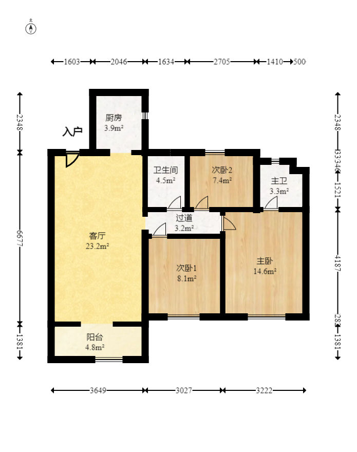 华润置地广场二期 3室2厅2卫 70.8万 华润置地广场二期 3室2厅2卫 70.8万户型图