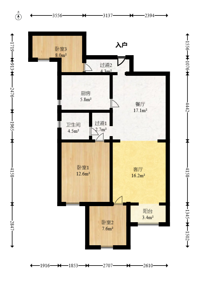 勤诚达境界城  3室2厅1卫   70.00万室内图1
