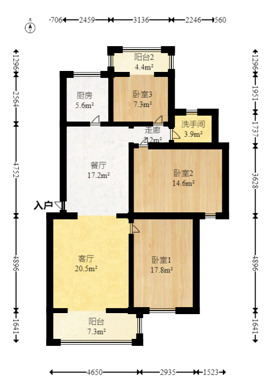 德馨园  3室2厅2卫   83.00万室内图1