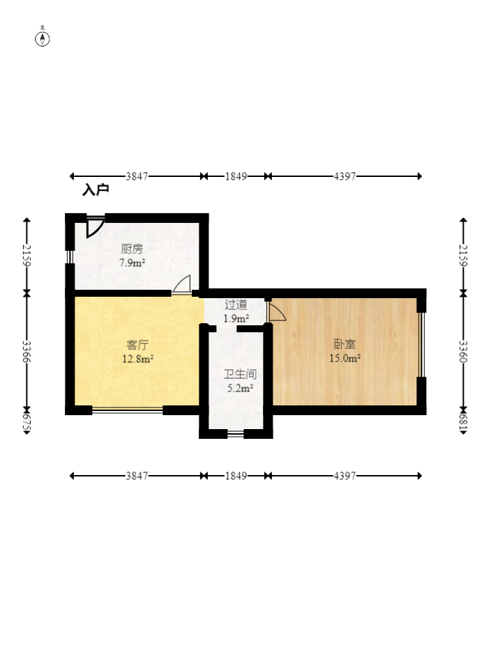 达美D6区  1室1厅1卫   50.00万室内图1