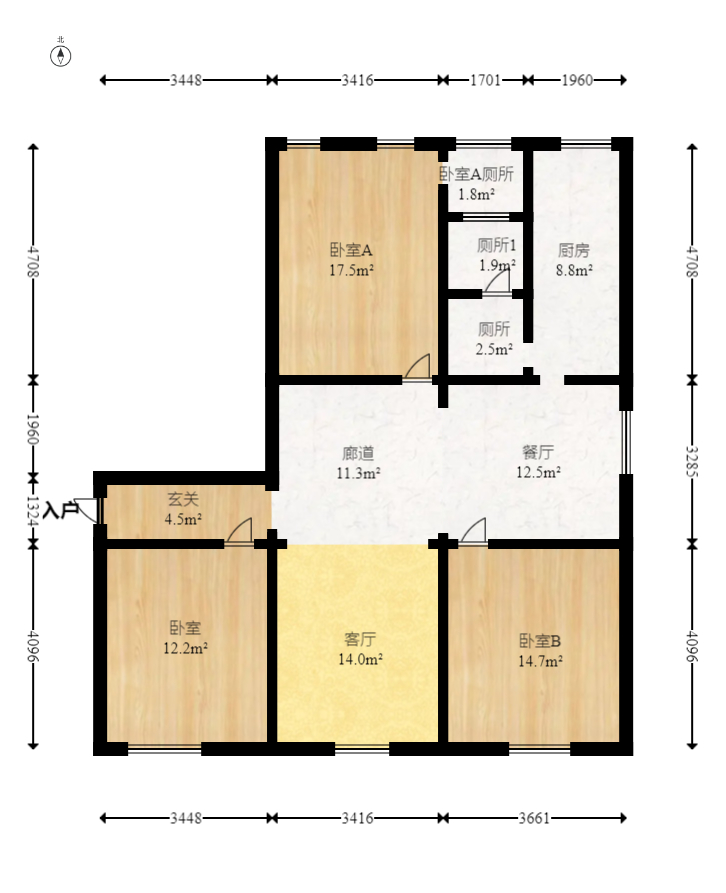 麓山南路立新村001号（粮食局）  3室2厅1卫   88.00万室内图1
