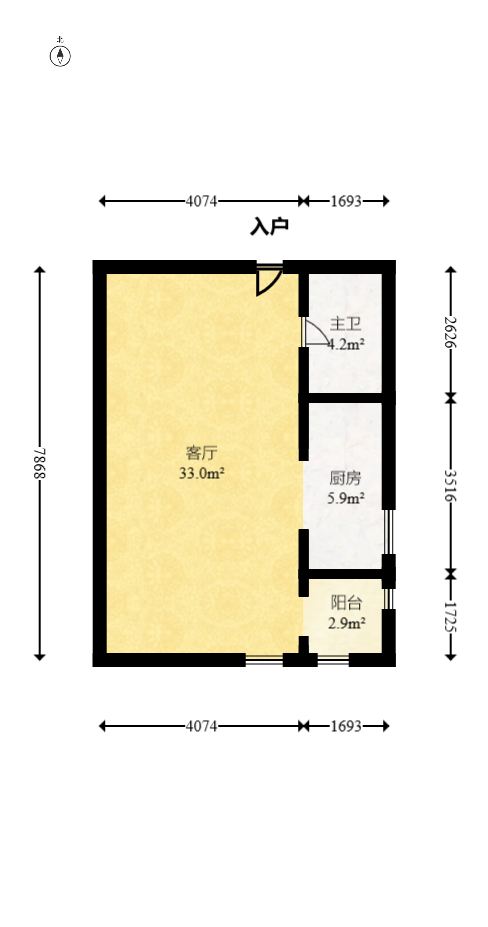 五一中央领御  1室1厅1卫    54.0万室内图1