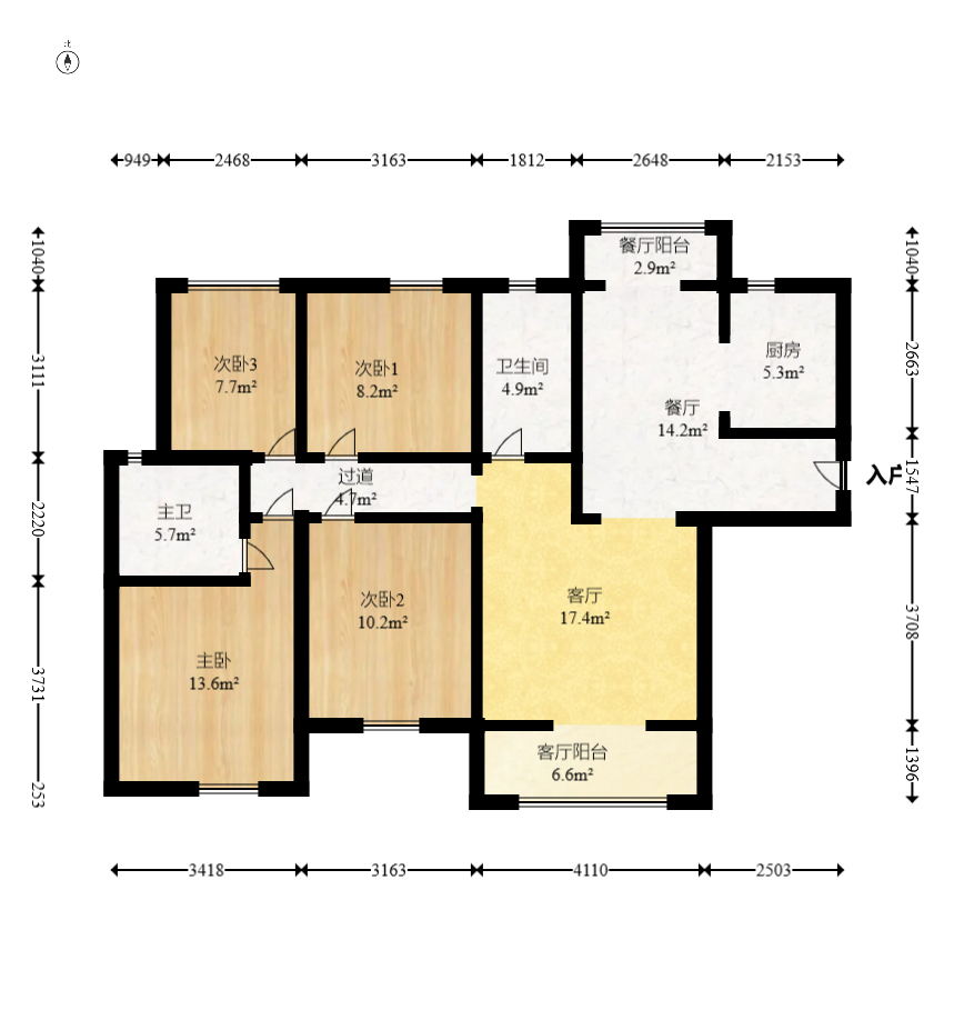 中建悦和城  4室2厅1卫   118.00万室内图1