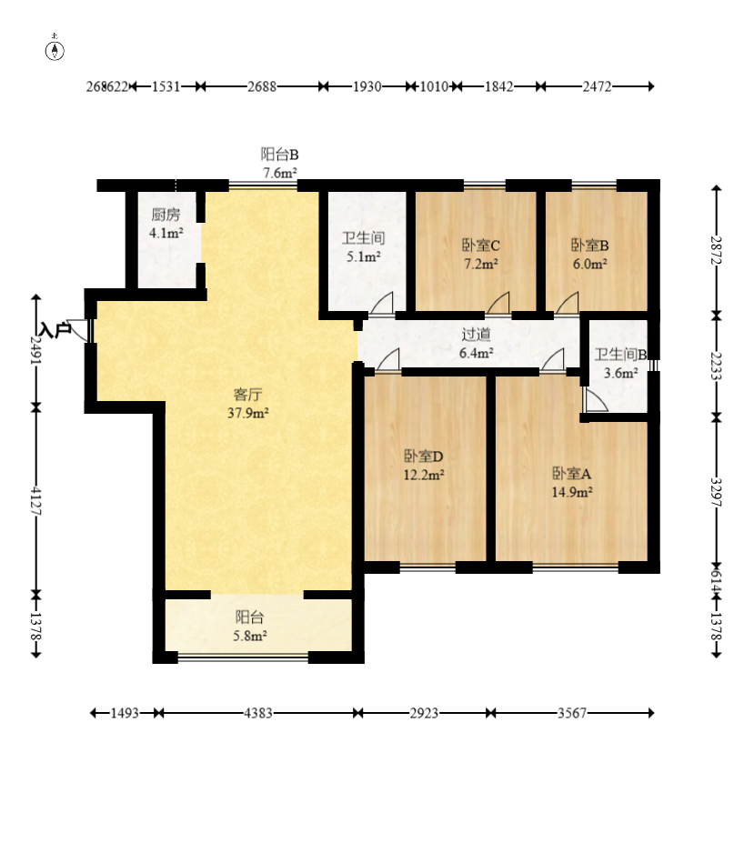 梅溪湖金茂湾 4室2厅2卫 160.00万 梅溪湖金茂湾 4室2厅2卫 160.00万户型图