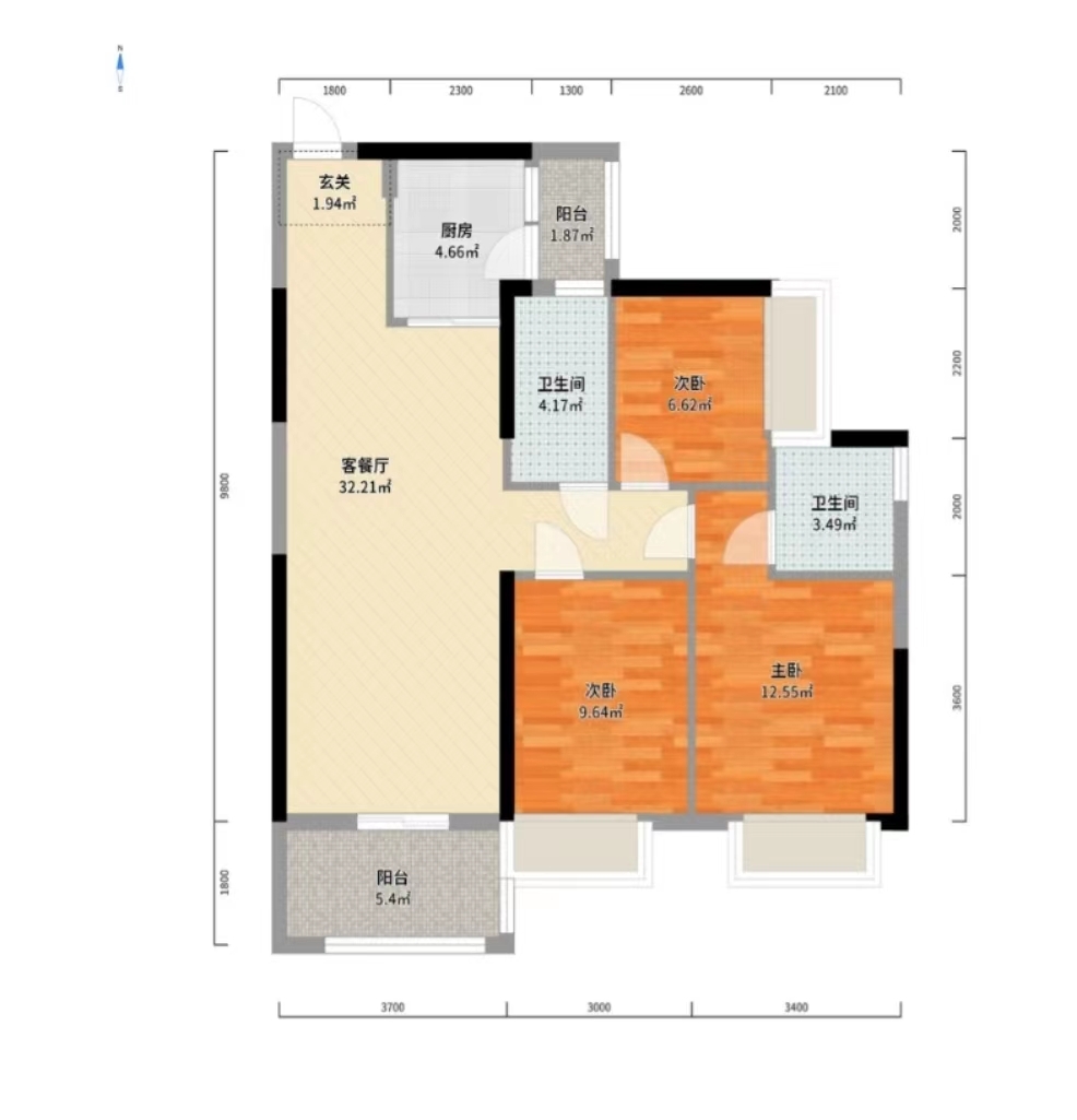 蓝溪谷 3室2厅2卫 56.8万 蓝溪谷 3室2厅2卫 56.8万室内图