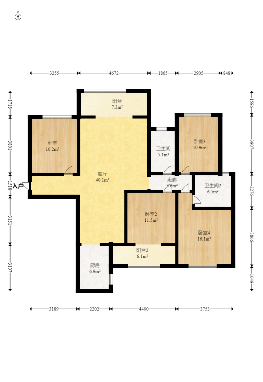 长房东云台  4室2厅2卫   134.00万室内图1