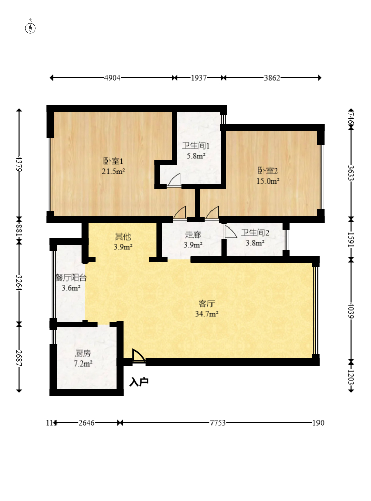 和庄  3室2厅1卫   107.30万室内图1