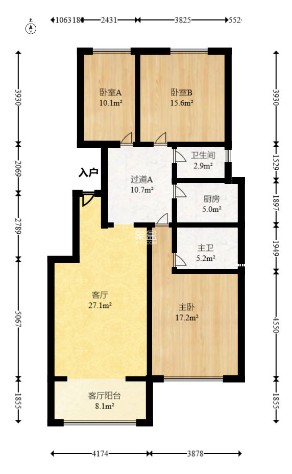 金色山庄  3室2厅2卫    111.93万