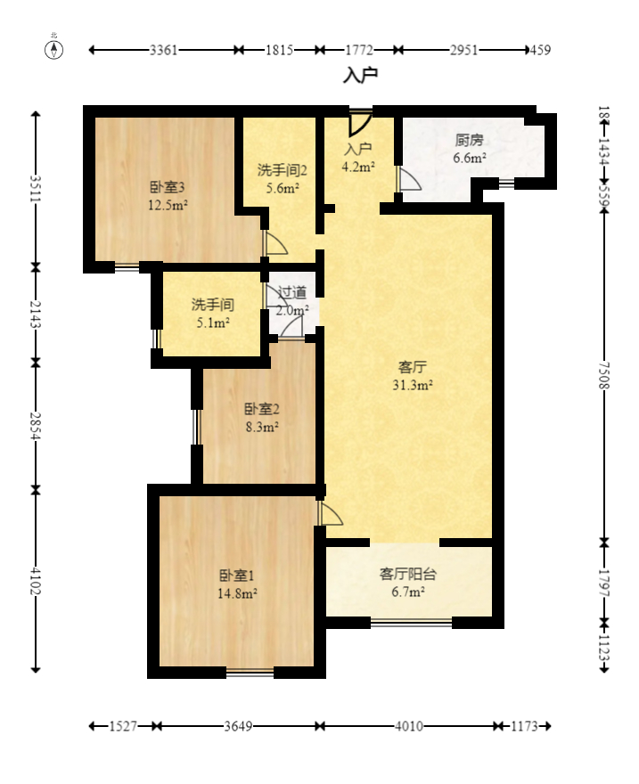 建发中央悦府  3室2厅2卫   133.00万室内图1