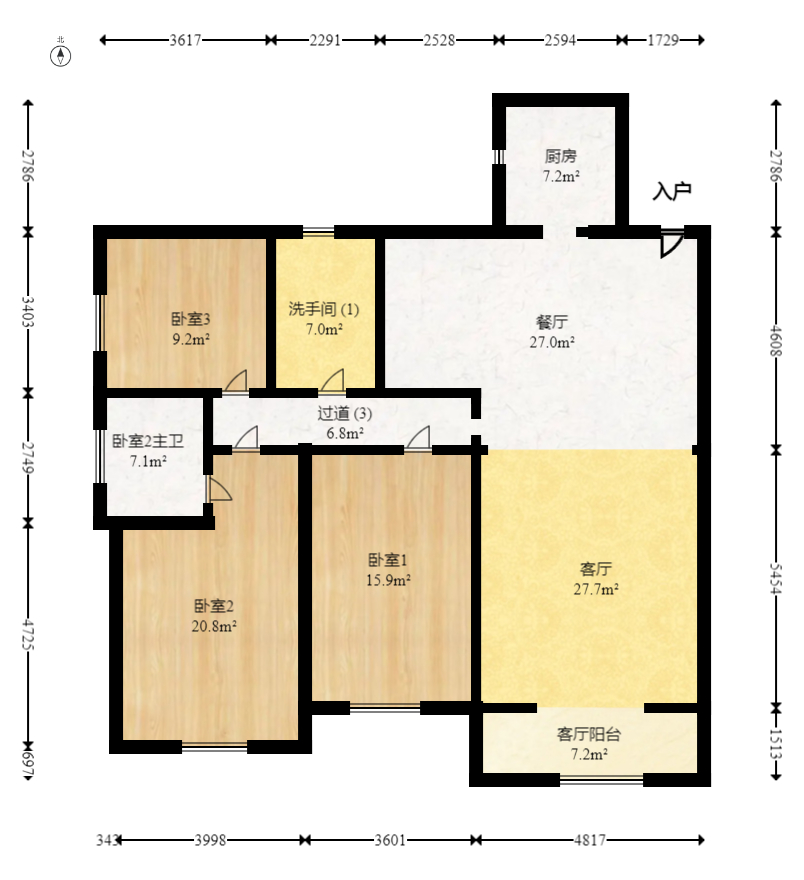 名都花园  3室2厅1卫   118.00万室内图1