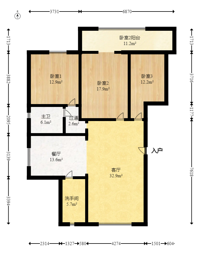 华银园  3室2厅2卫   128.00万室内图1