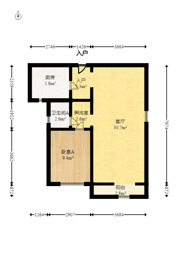 保利城（中航城国际社区、郡原美村）  4室2厅2卫   80.00万室内图1