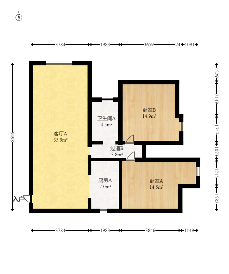 中城丽景香山园  2室2厅1卫   103.00万室内图1