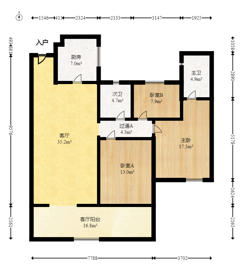 明昇壹城（明昇时代广场）一期  3室2厅2卫    158.0万室内图1