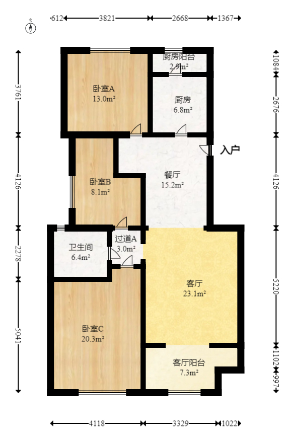 茂华禧都会  3室2厅2卫   116.00万室内图1