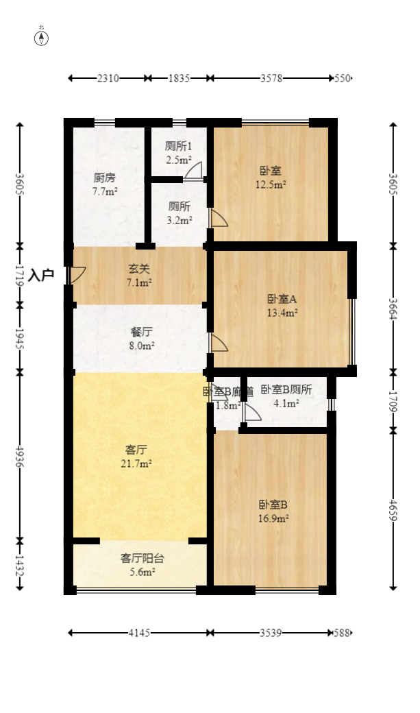 兰亭湾畔  3室2厅2卫   129.80万室内图1