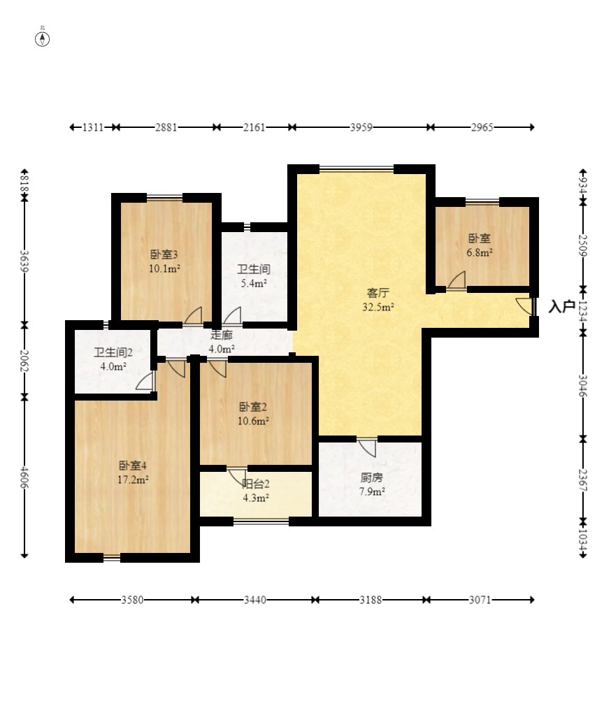 中欣楚天雅郡  4室2厅2卫    74.0万 中欣楚天雅郡  4室2厅2卫    74.0万户型图
