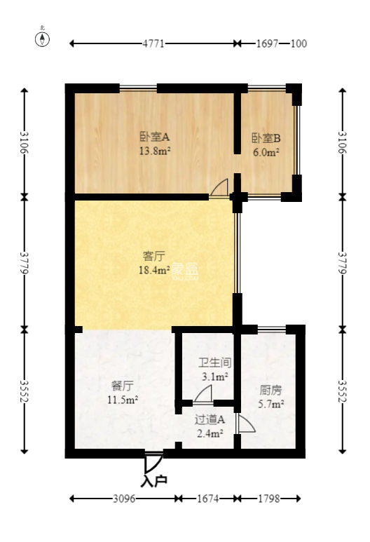 上河国际B座  1室1厅1卫   55.00万
