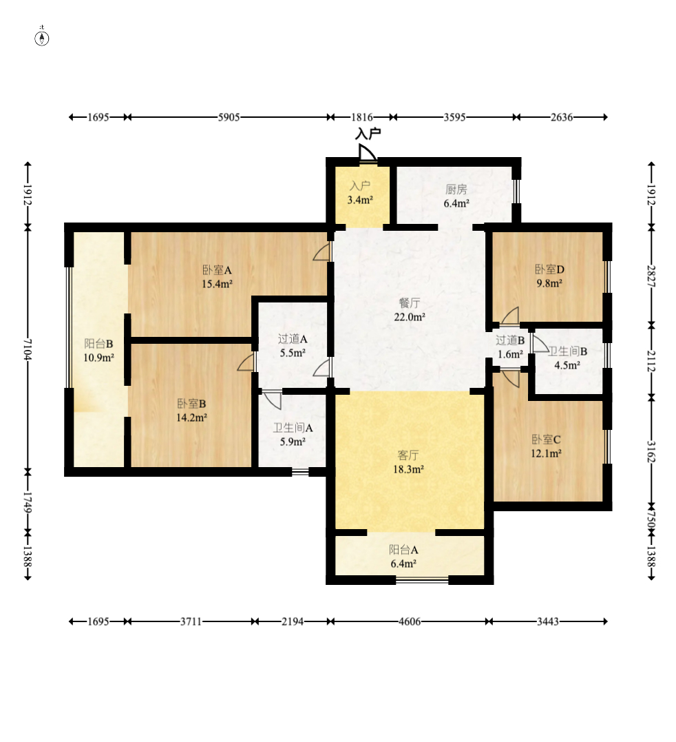 龙湖璟宸原著（龙湖紫宸）  4室2厅2卫    143.0万室内图1