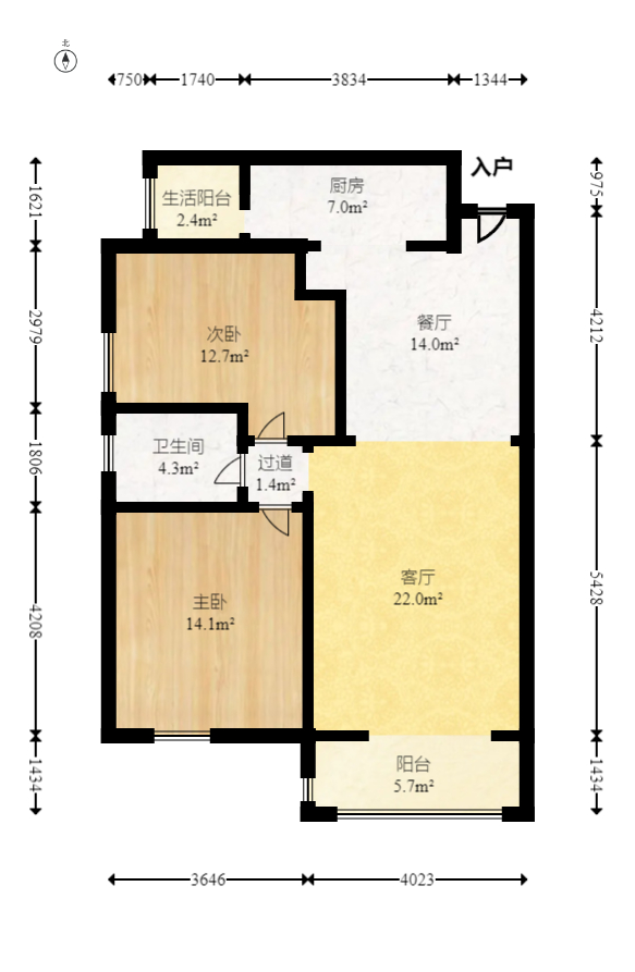 双盈卧龙湾  2室2厅1卫   52.00万室内图1