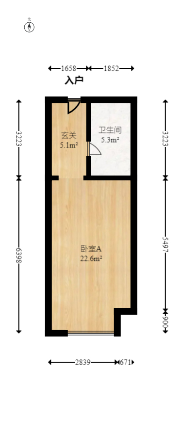 启迪协信中心  1室1厅1卫   51.00万室内图1