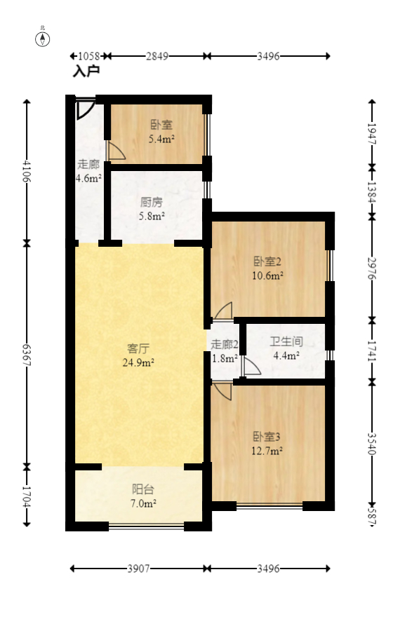中国铁建国际城二期  3室2厅1卫    47.8万室内图1
