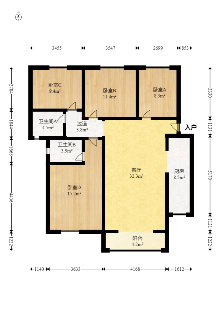 上园商住小区 4室2厅2卫 155.0万 上园商住小区 4室2厅2卫 155.0万户型图