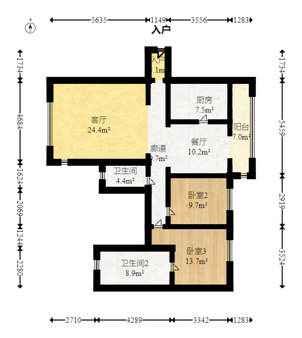 长房云时代  3室2厅2卫   120.00万室内图1