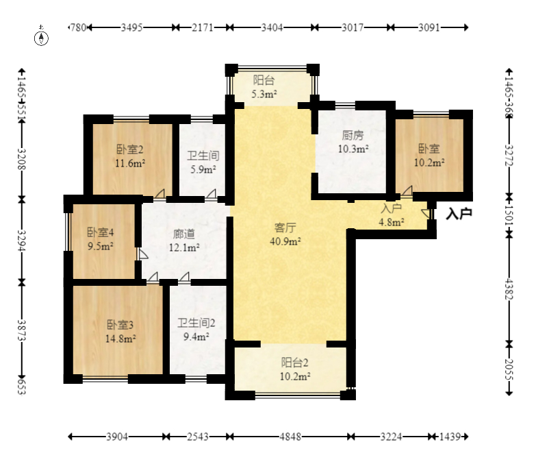 长房云时代  4室2厅2卫   114.00万室内图1