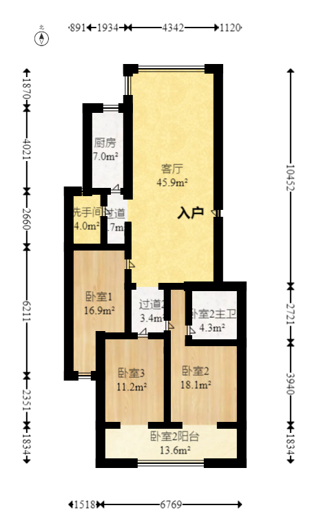 省水院宿舍  3室2厅2卫   186.00万室内图1