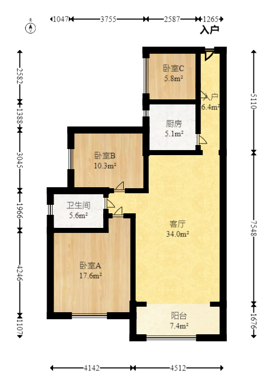 海林馨香雅苑  3室2厅1卫   88.00万室内图1