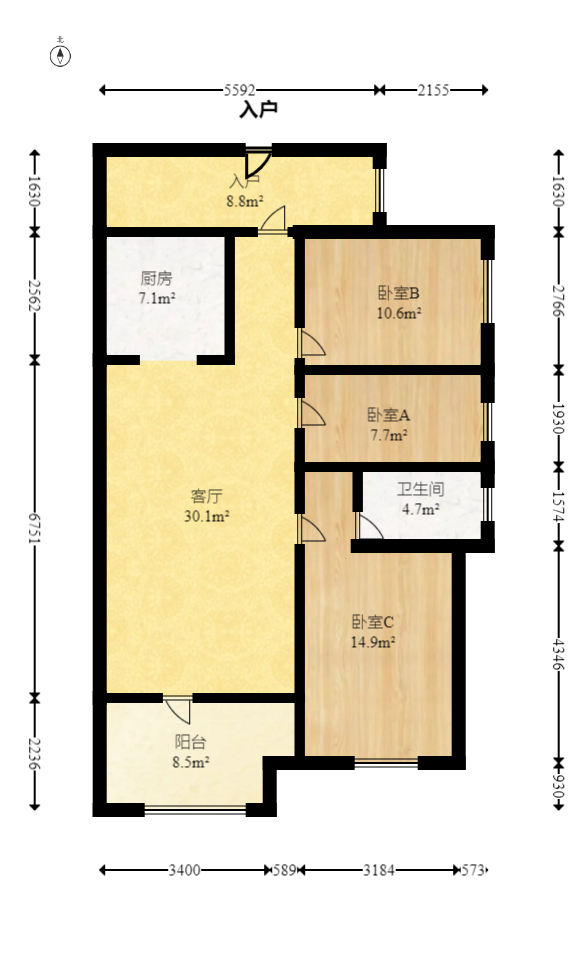 佳兆业水岸新都  3室2厅1卫   50.00万室内图1