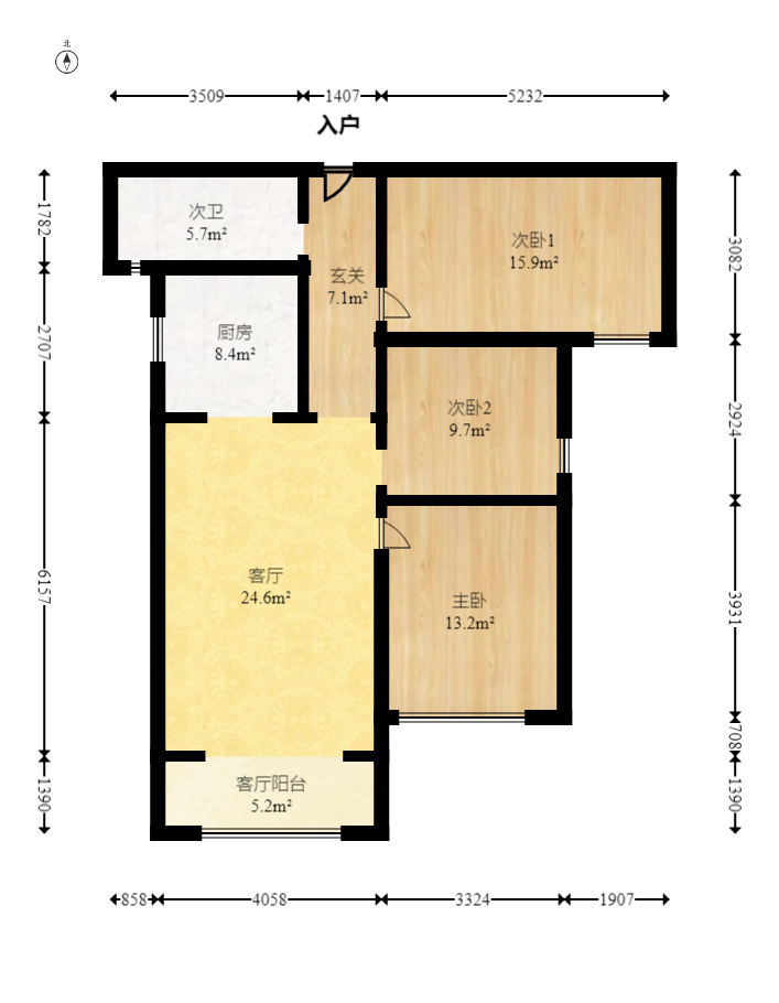 恒基旭辉湖山赋  3室1厅1卫    92.0万室内图1