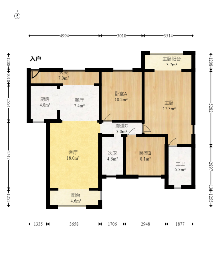 中建麓山和苑  3室2厅1卫   76.00万室内图1