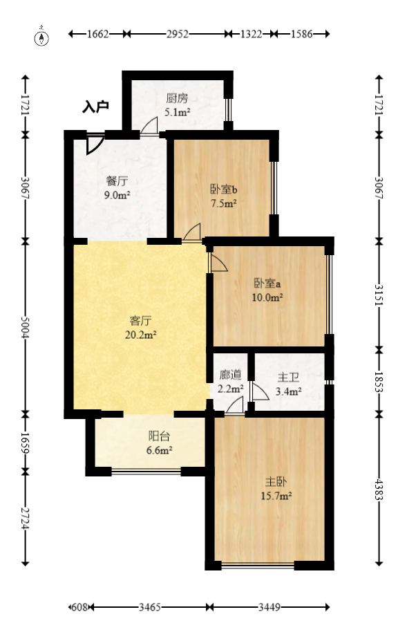 梅溪湖合能璞丽  3室2厅1卫   130.00万室内图1