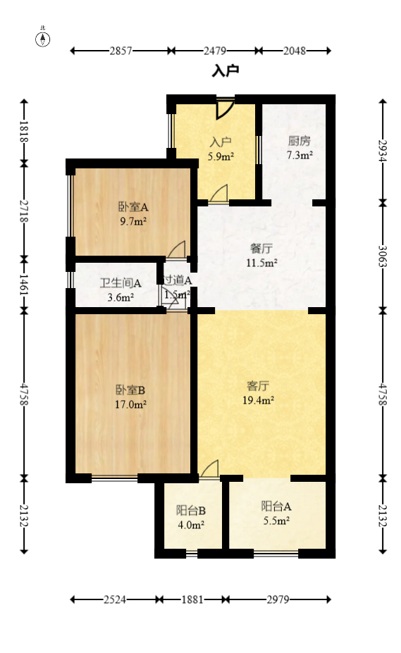 时代倾城一期  2室2厅1卫   69.00万室内图1