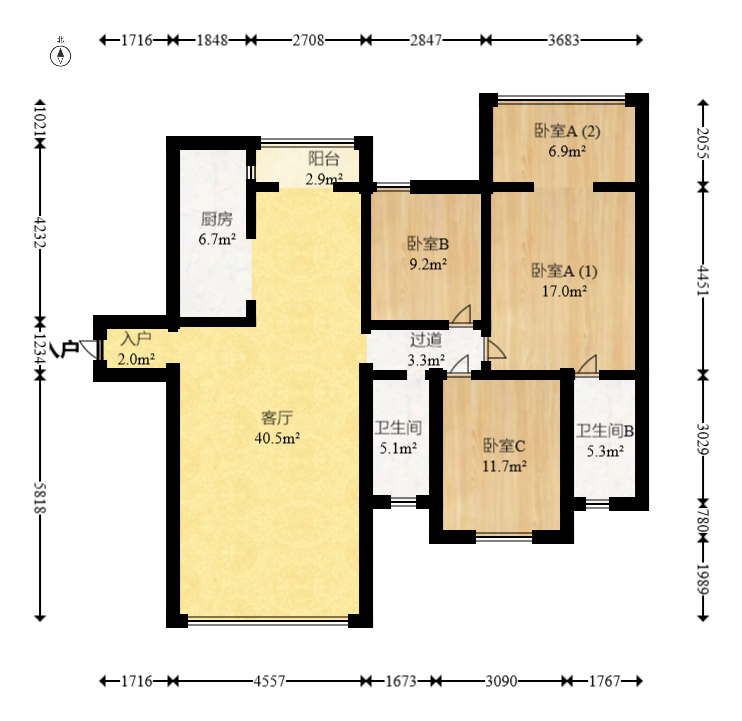 麓谷明珠 3室2厅2卫 119.0万 麓谷明珠 3室2厅2卫 119.0万户型图