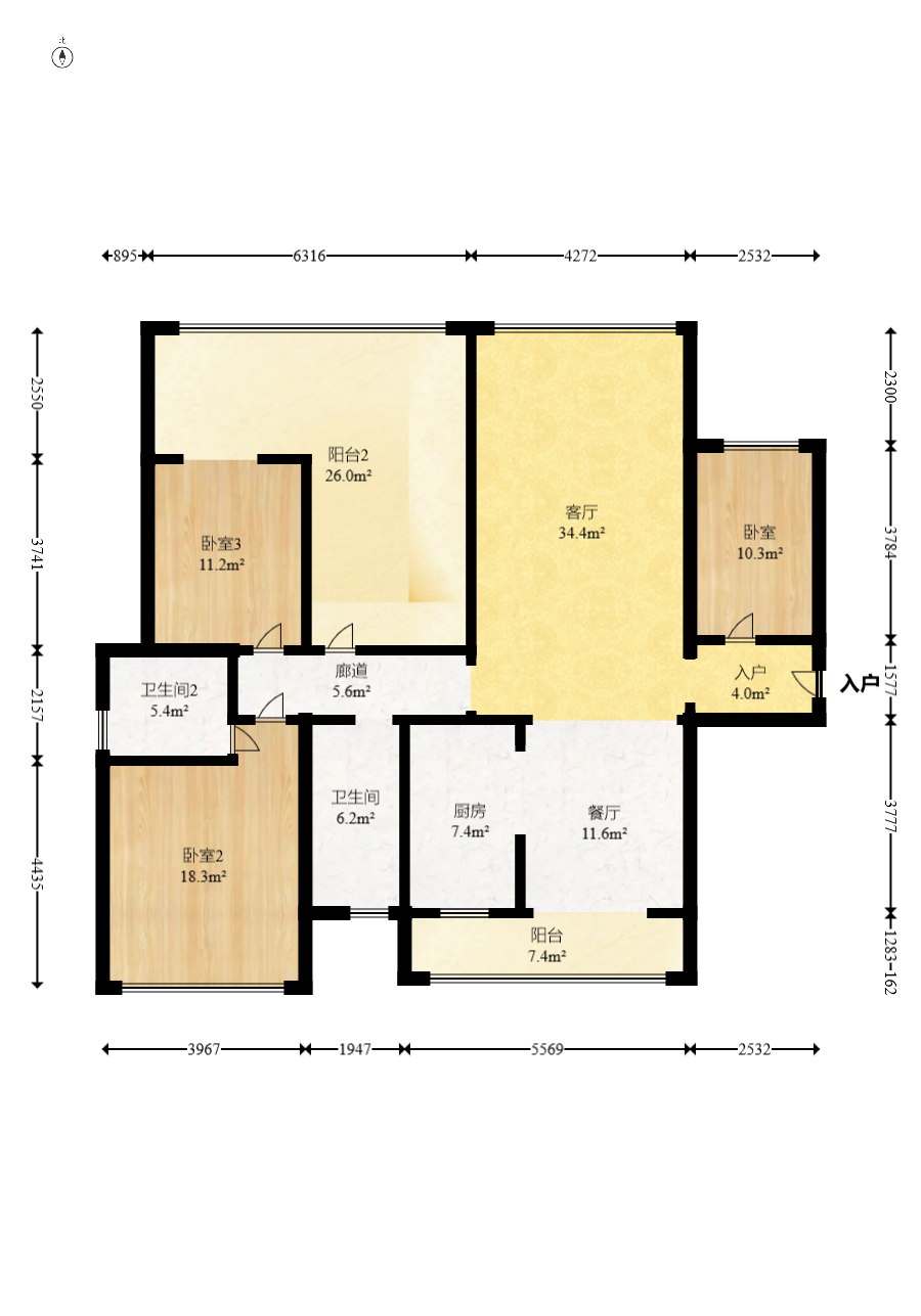 万象府台  4室2厅2卫   323.30万室内图1
